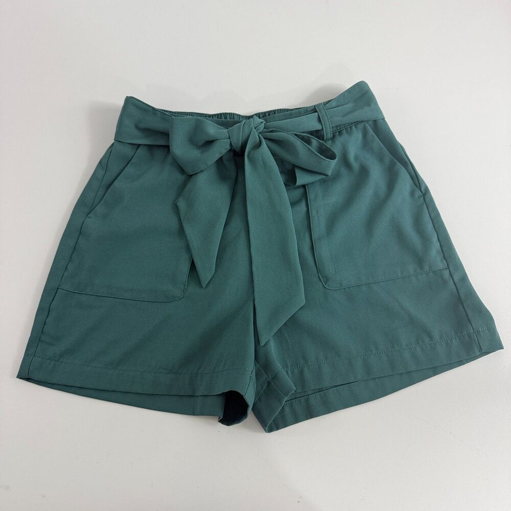 A New Day Women's Teal Pull On Shorts Tie Belt Waistband Size XS